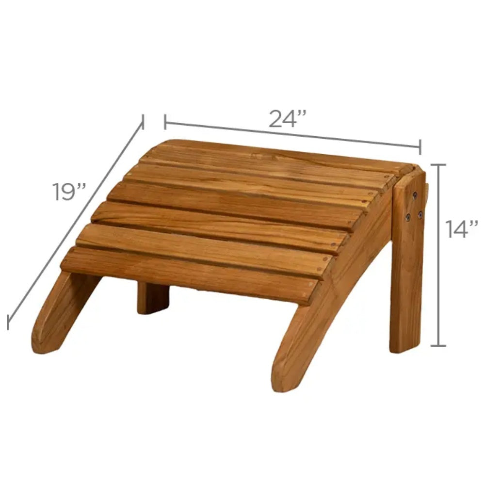 Teak adirondack footrest, 24 in L x 14 in H x 19 in D, slatted top