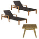 Outdoor lounge set with two charcoal mesh loungers and matching wooden side table