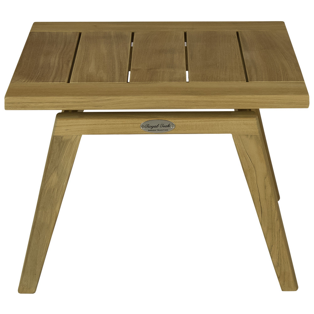 Square teak side table with slatted top and four angled legs