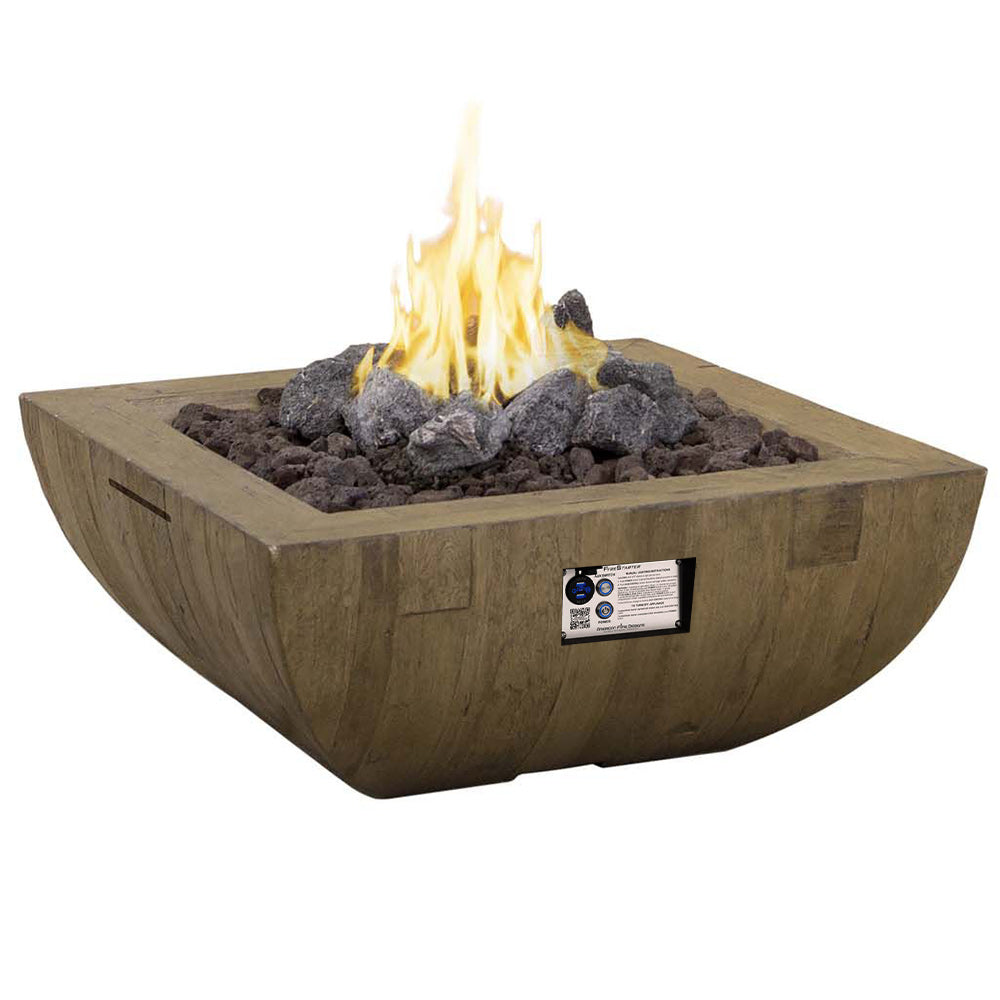 American Fyre Designs Bordeaux 36-Inch Square GFRC Reclaimed Wood Gas Fire Bowl