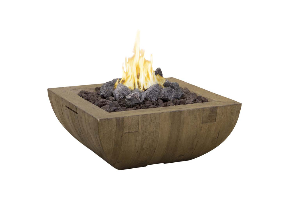 American Fyre Designs Bordeaux 36-Inch Square GFRC Reclaimed Wood Gas Fire Bowl