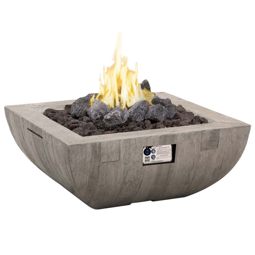 American Fyre Designs Bordeaux 36-Inch Square GFRC Reclaimed Wood Gas Fire Bowl