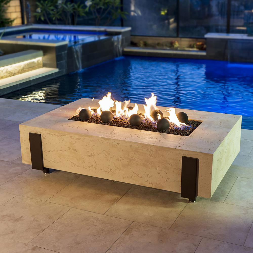 American Fyre Designs Iron Saddle 60-Inch Rectangular GFRC Chat Height Gas Fire Table