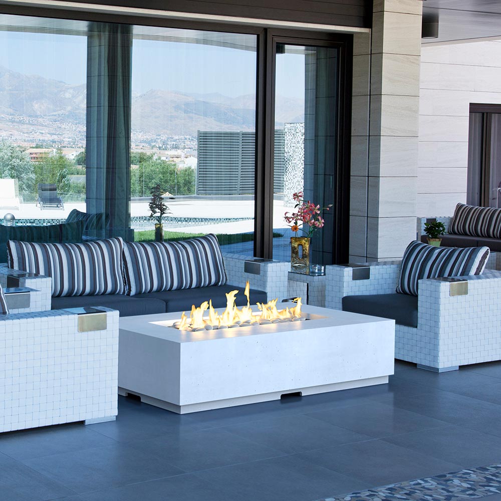 American Fyre Designs Legend Long LP Select 72-Inch Rectangular GFRC Chat Height Propane Gas Fire Table