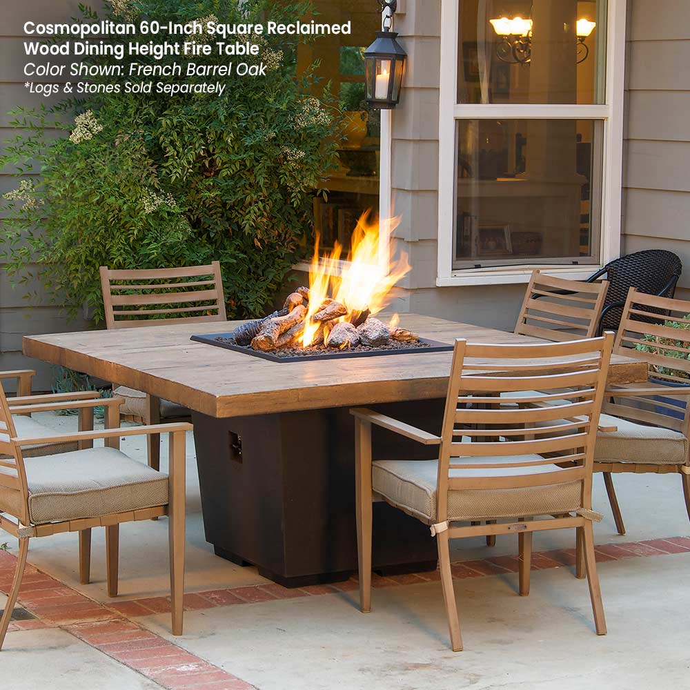 American Fyre Designs Cosmopolitan 60-Inch Square Reclaimed Wood Dining Height Fire Table