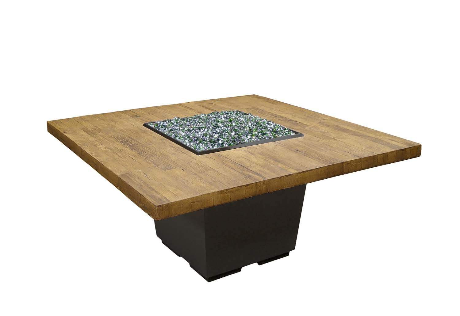 American Fyre Designs Cosmopolitan 60-Inch Square Reclaimed Wood Dining Height Fire Table