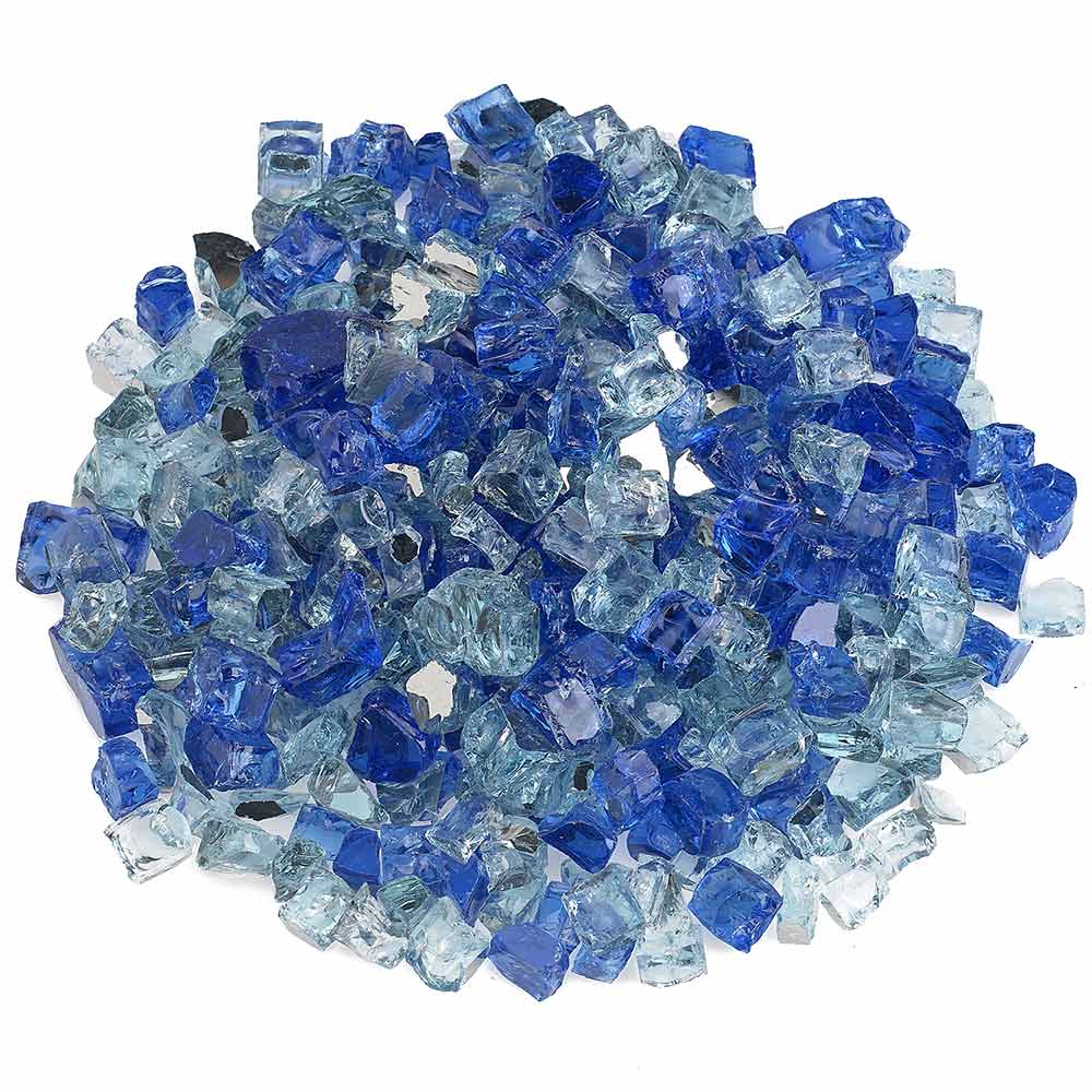 Reflective fire glass gravel, mixed blue and clear faceted glass chunks