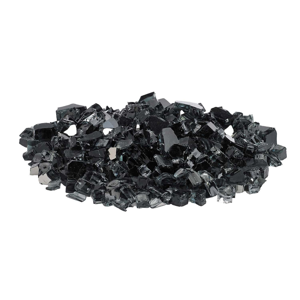 Black reflective fire glass, scattered square shards pile