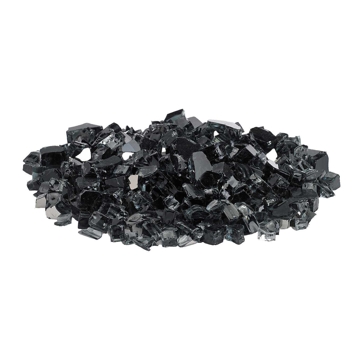 Black reflective fire glass, scattered square shards pile