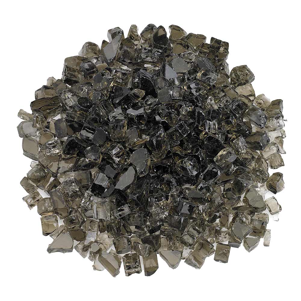 Bronze fire glass crystals, dark and clear facets in a filled pile