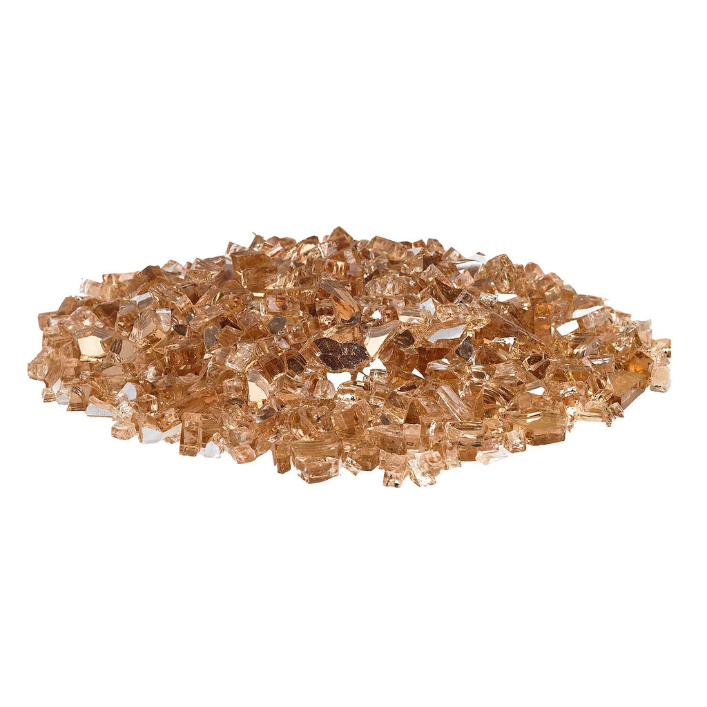 Champagne reflective fire glass, 1/4-inch crushed pieces, spread pile.