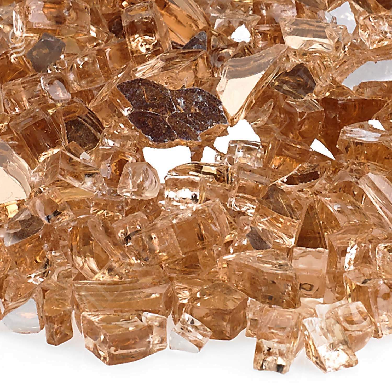 Champagne reflective fire glass shards, 1/4-inch pieces, close-up pile.