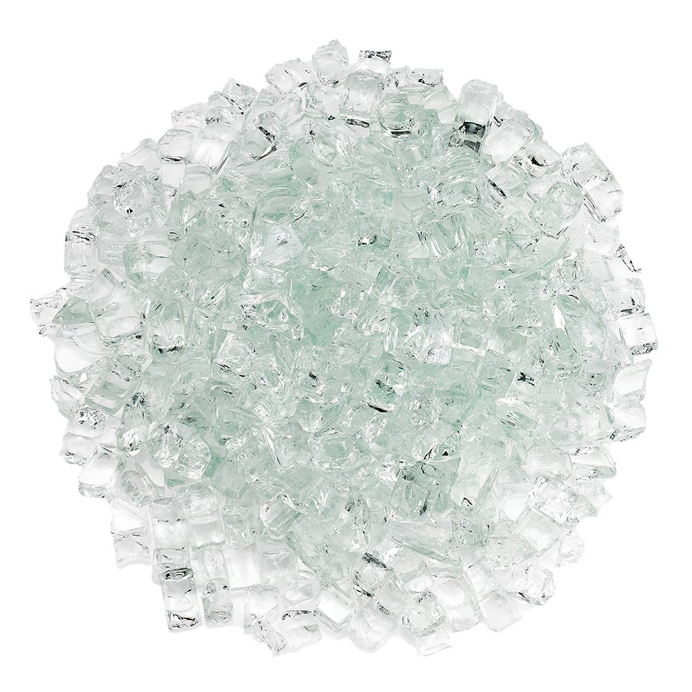 Clear and pale aqua fire glass chunks, irregular 1/2-inch pieces