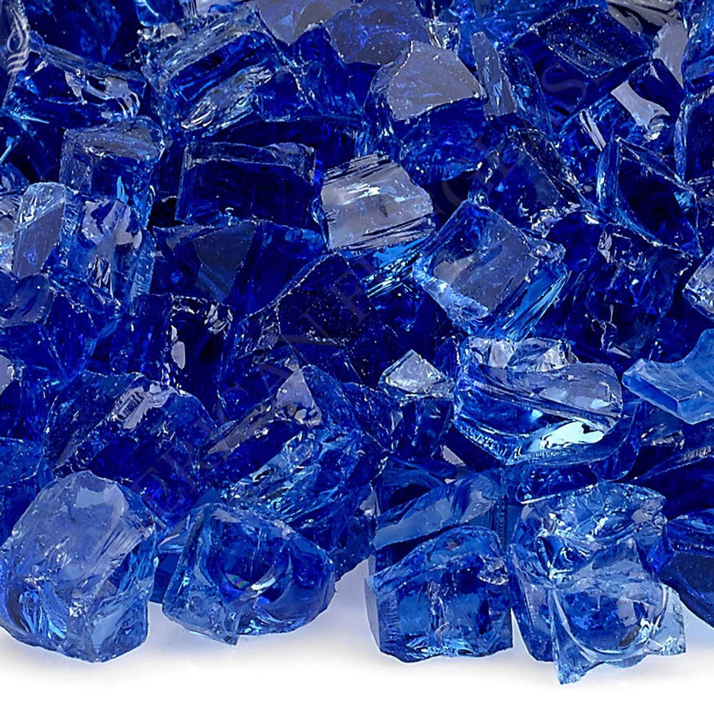 Cobalt blue glass fire media shards, glossy irregular blocks