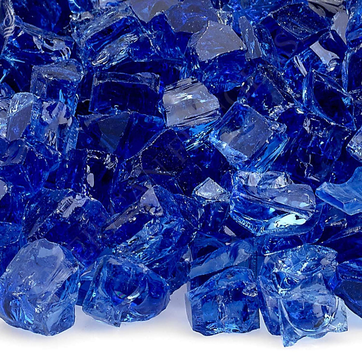 Cobalt blue glass fire media shards, glossy irregular blocks