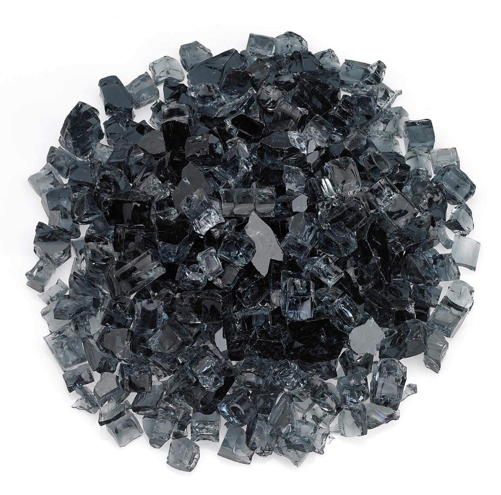Grey fire glass rocks, 1/2-inch cut pieces in a bundled pile