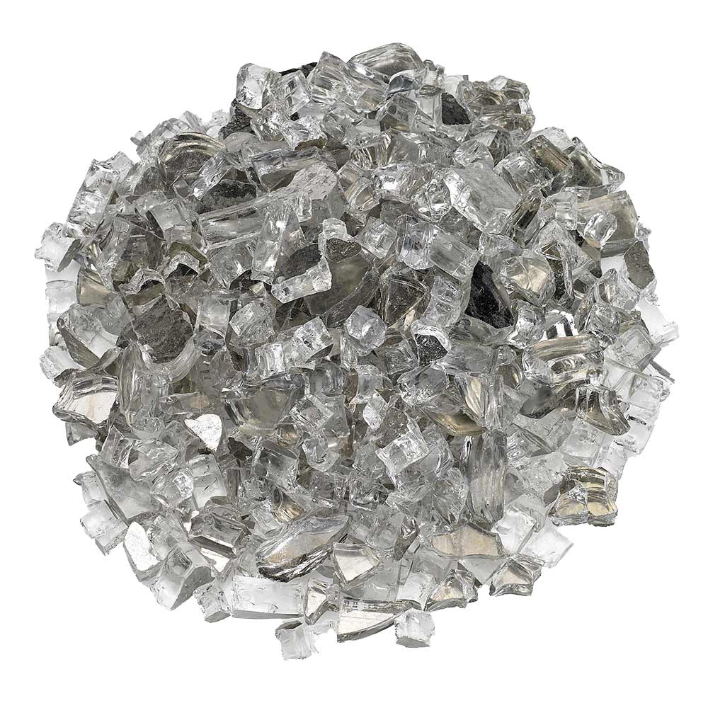 Reflective clear fire glass stones, many irregular starfire chunks