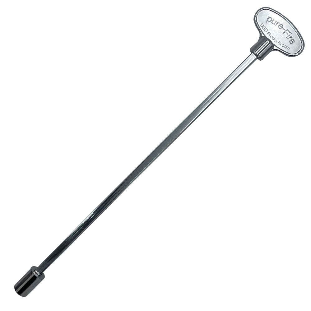 12-inch polished chrome universal gas key with ribbed handle and hex end—American Fire Glass