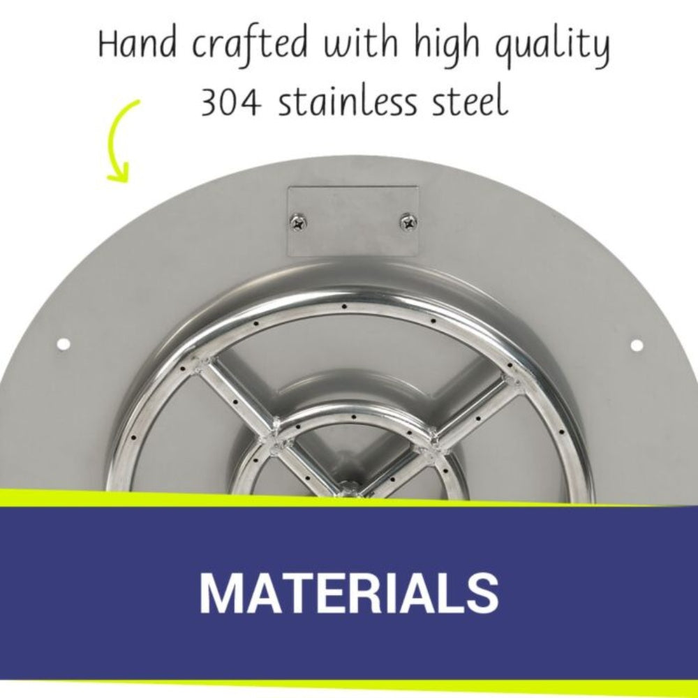 Round flat fire pit burner pan top view with screws; 304 stainless steel materials