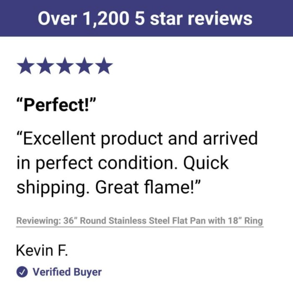 Customer review stars and quote for round stainless steel flat fire pit burner pan