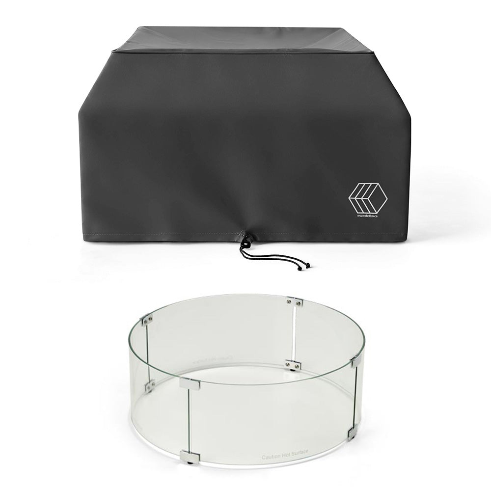 HPC Fire 23-Inch Round Glass Wind Guard With Vinyl Cover for Alea 32 and Bravo Fire Pits