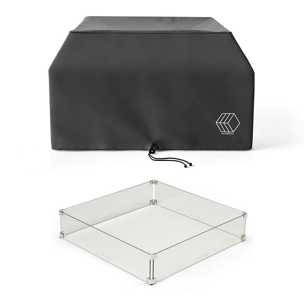 HPC Fire 31-Inch Square Glass Wind Guard With Vinyl Cover for Alea 40 Fire Pits
