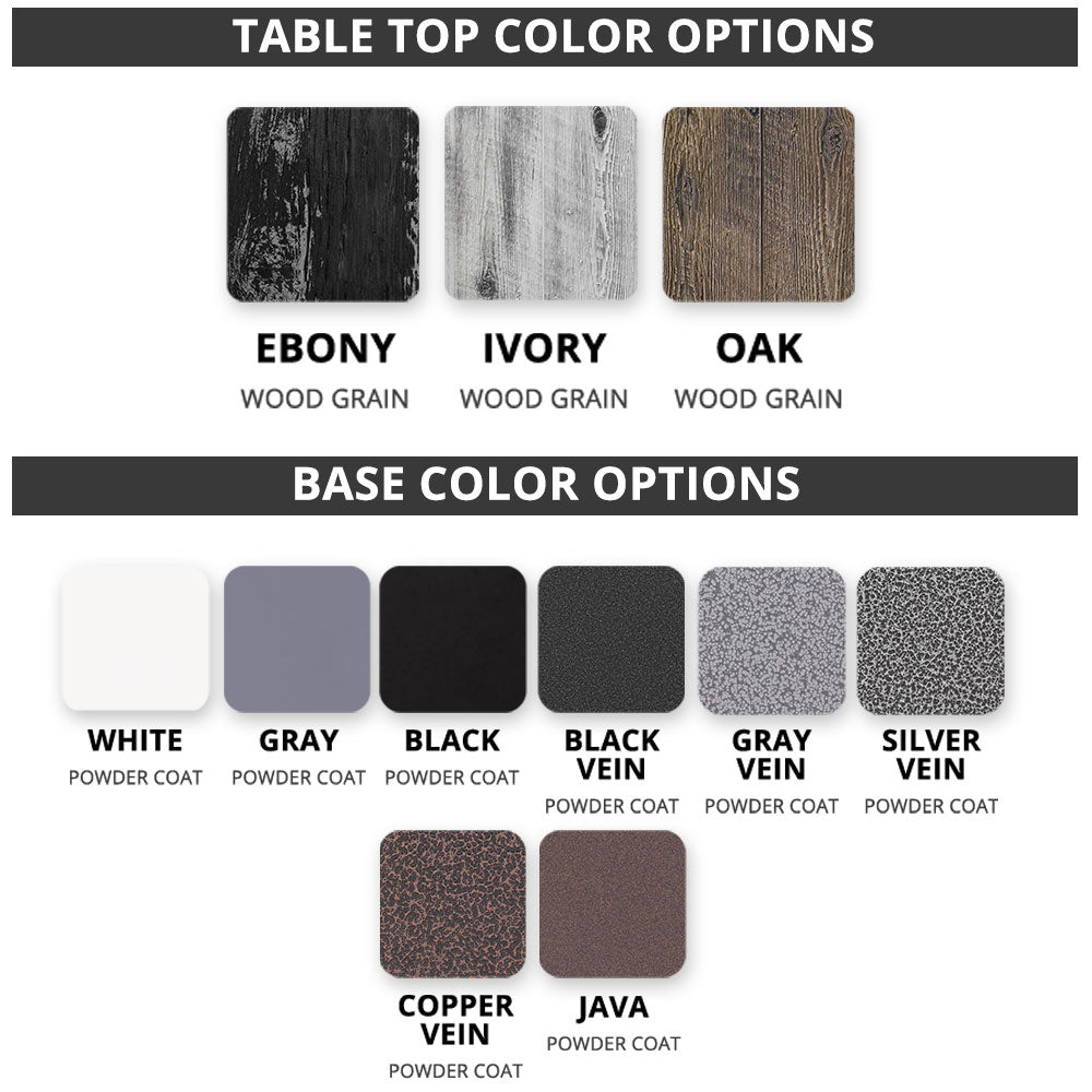 Gas fire pit color options: ebony, ivory, oak tops; white, gray, black, silver, copper, java bases