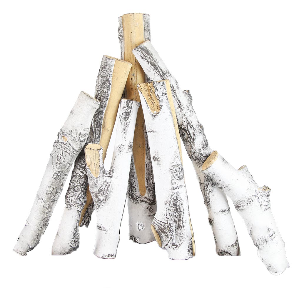 Quaking aspen gas log set with pale white and silver-barked log pieces