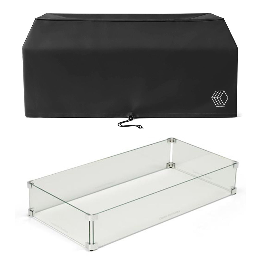 HPC Fire 55x15-Inch Linear Glass Wind Guard With Vinyl Cover for Avera 60 Fire Pits