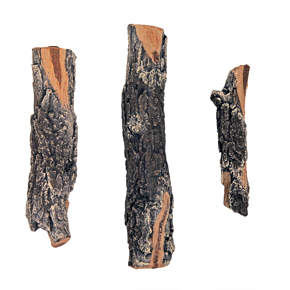 Weathered oak twig kit, set of three bark-textured wood pieces with orange ends