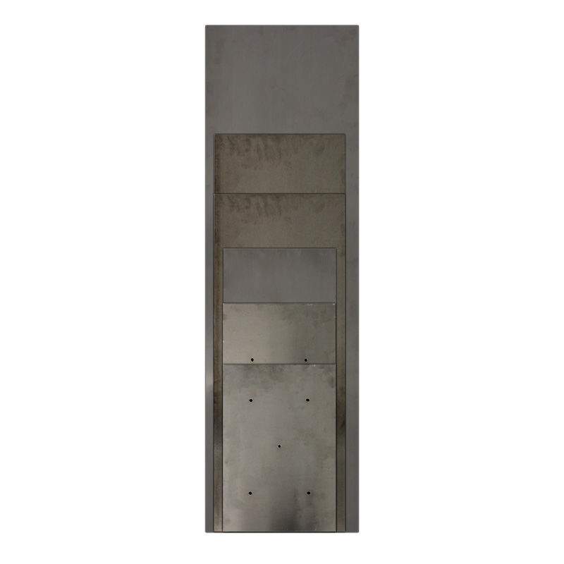 Rectangular flat metal burner pan, dark gray, with several small perforation holes