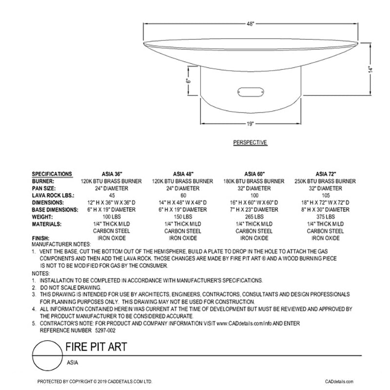 Fire Pit Art Asia Wood Fire Pit, 48 Inch
