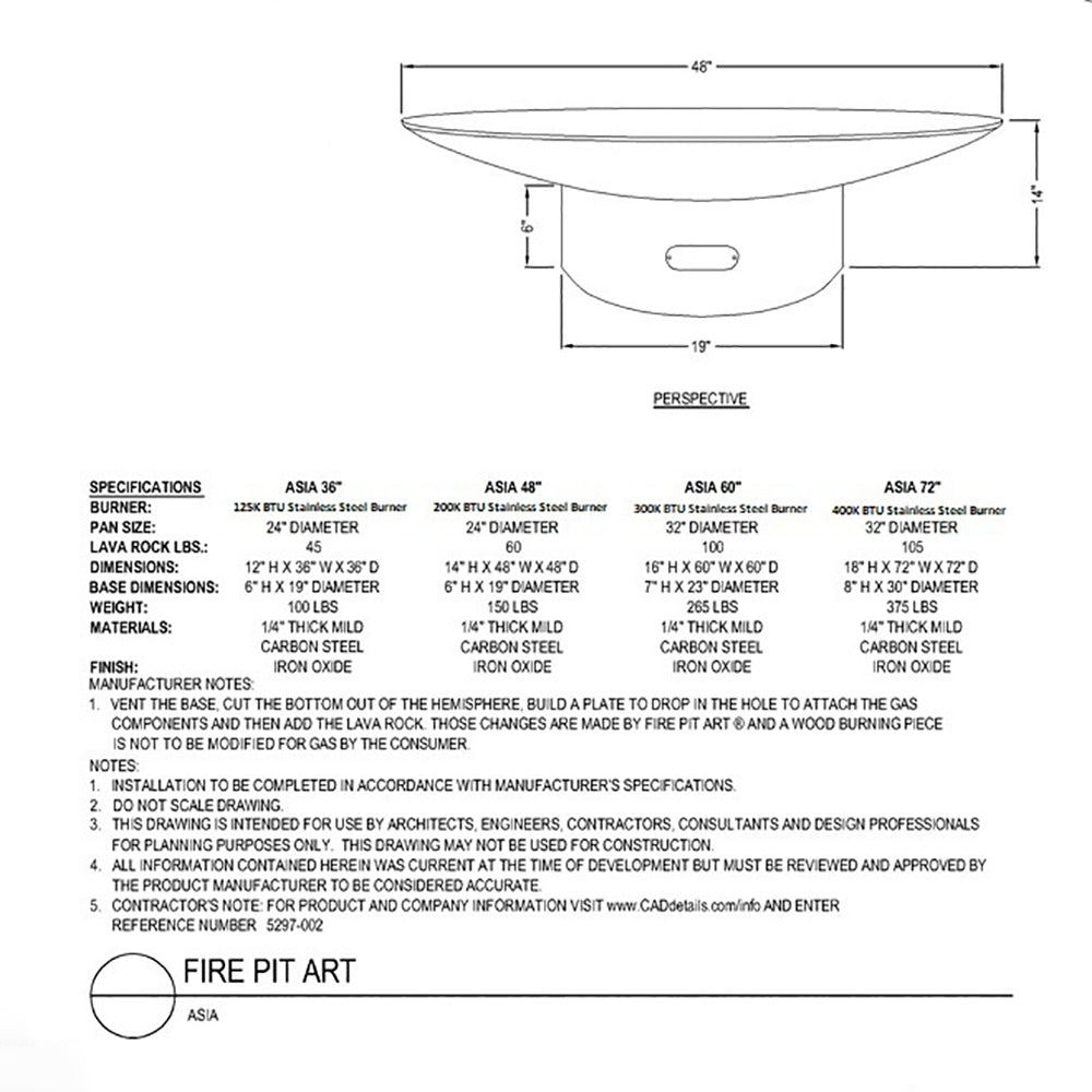 Fire Pit Art Asia 36-Inch Gas Fire Pit