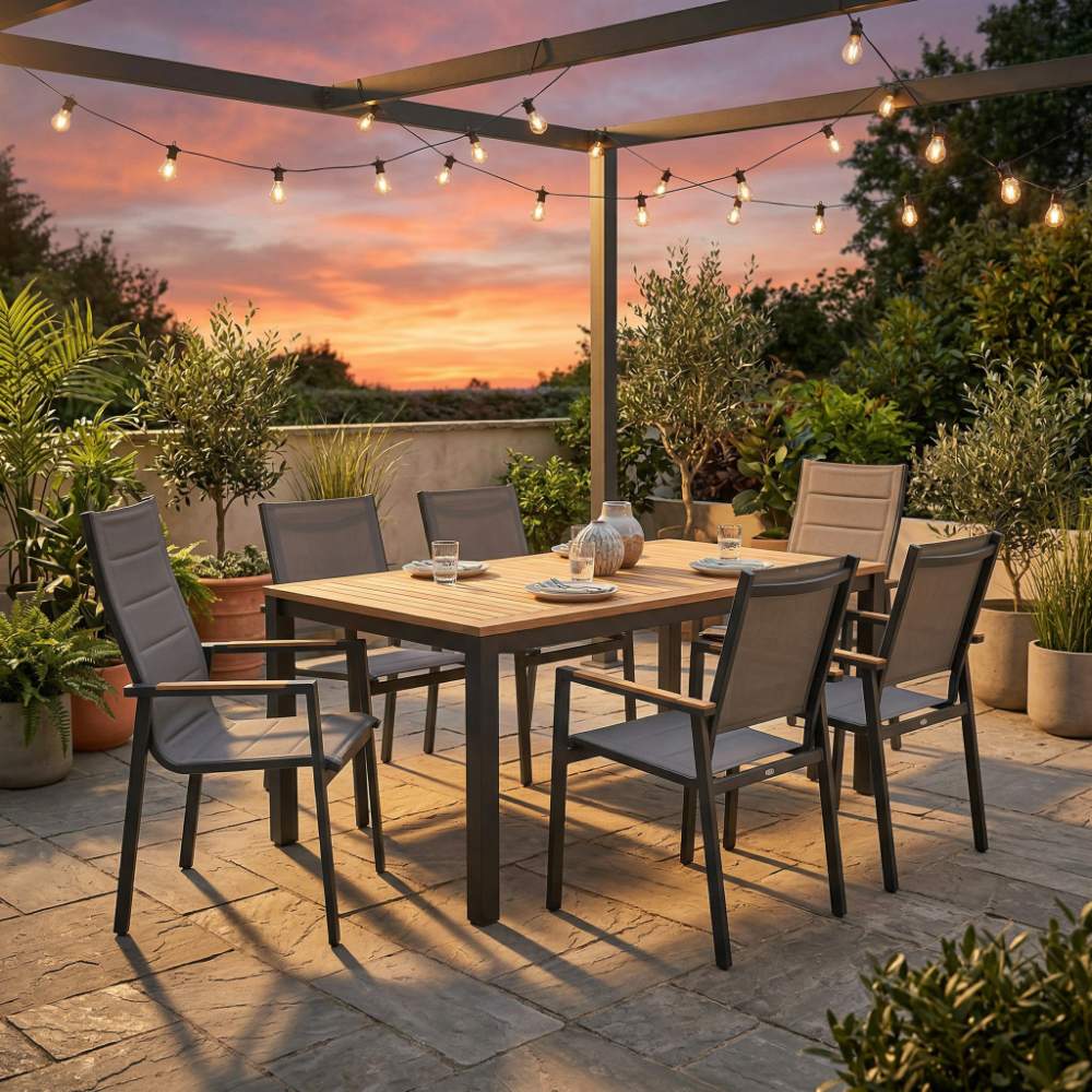 Royal Teak Collection Barcelona Aluminum Dining Table with Teak