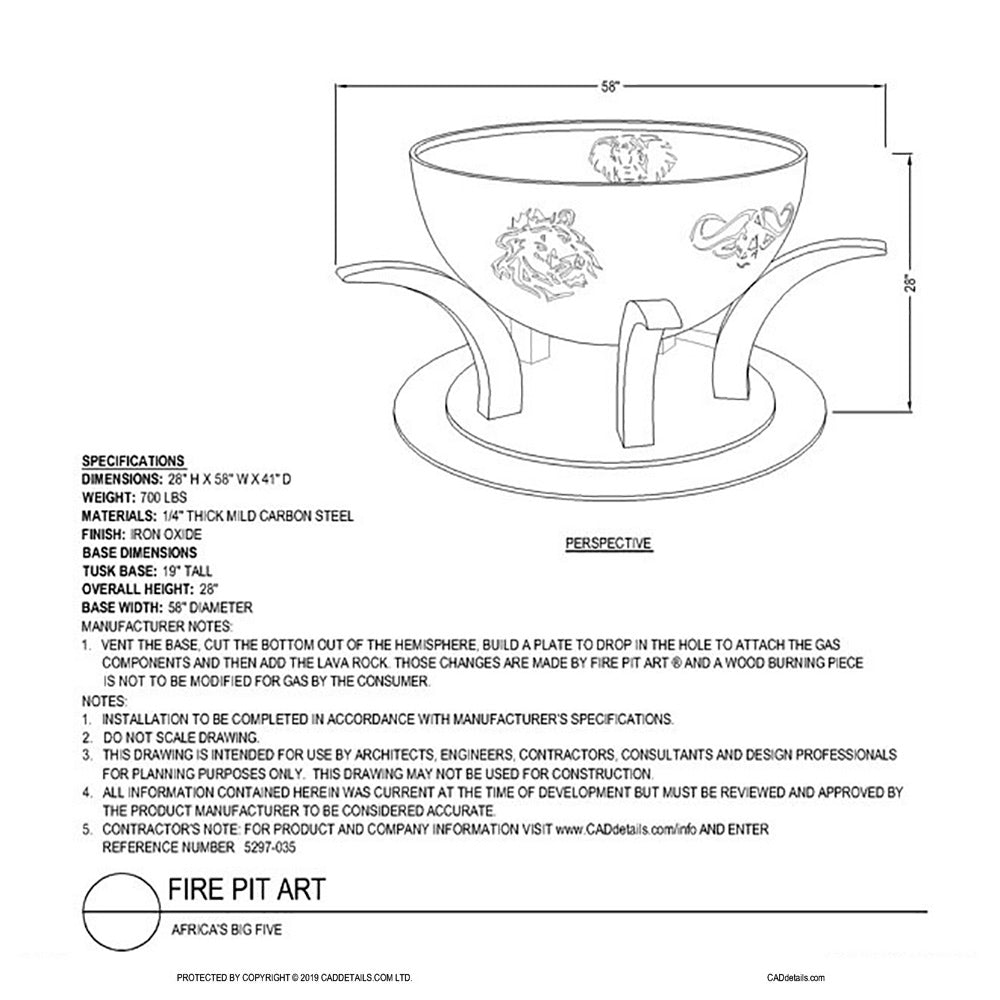 Fire Pit Art AFC Africa's Big Five Gas Fire Pit