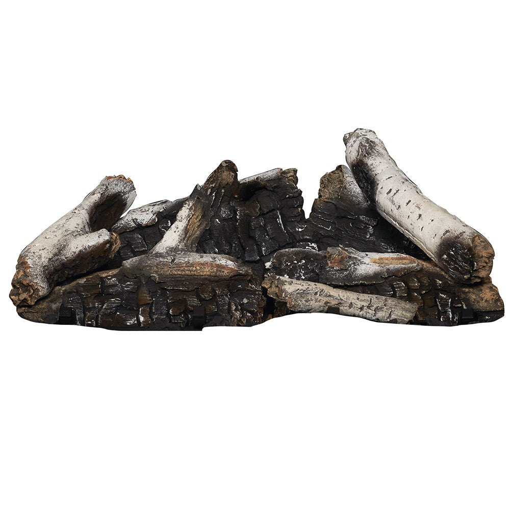 Birch log set for gas fireplace insert, charred black and gray decorative logs