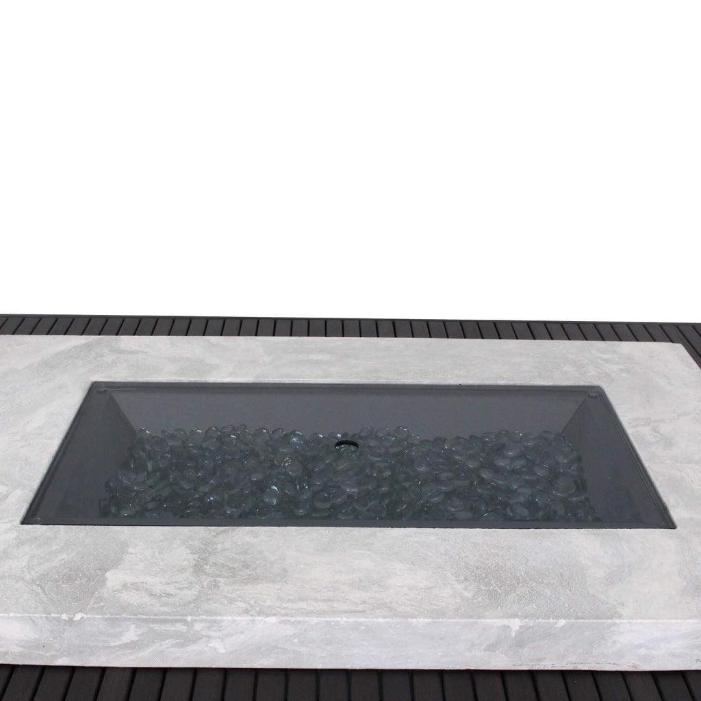 Rectangular gray glass burner cover with clear channel and dark internal glass beads