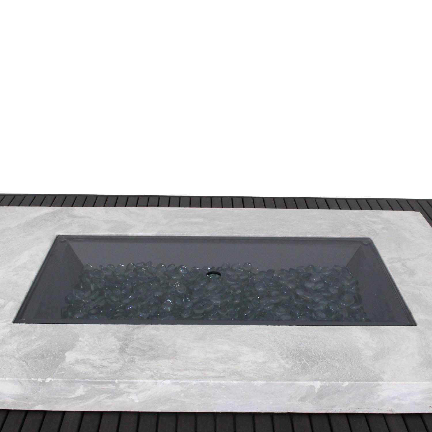 Rectangular gray glass burner cover with clear channel and dark internal glass beads