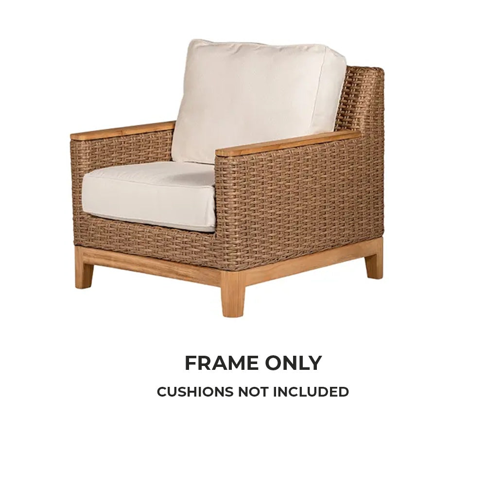 Club chair with woven honey frame, frame-only design without cushions