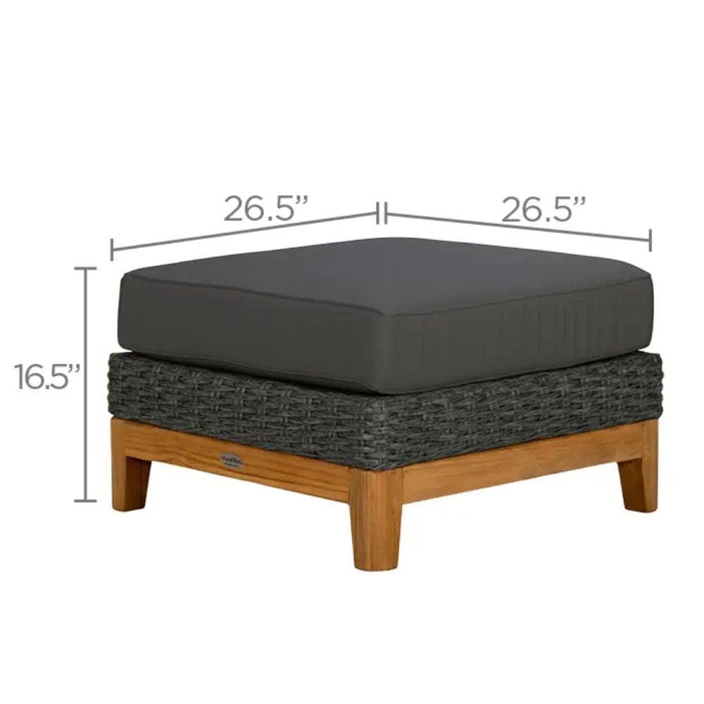 Boca ottoman with dark cushion and charcoal woven base; 26.5 in width shown