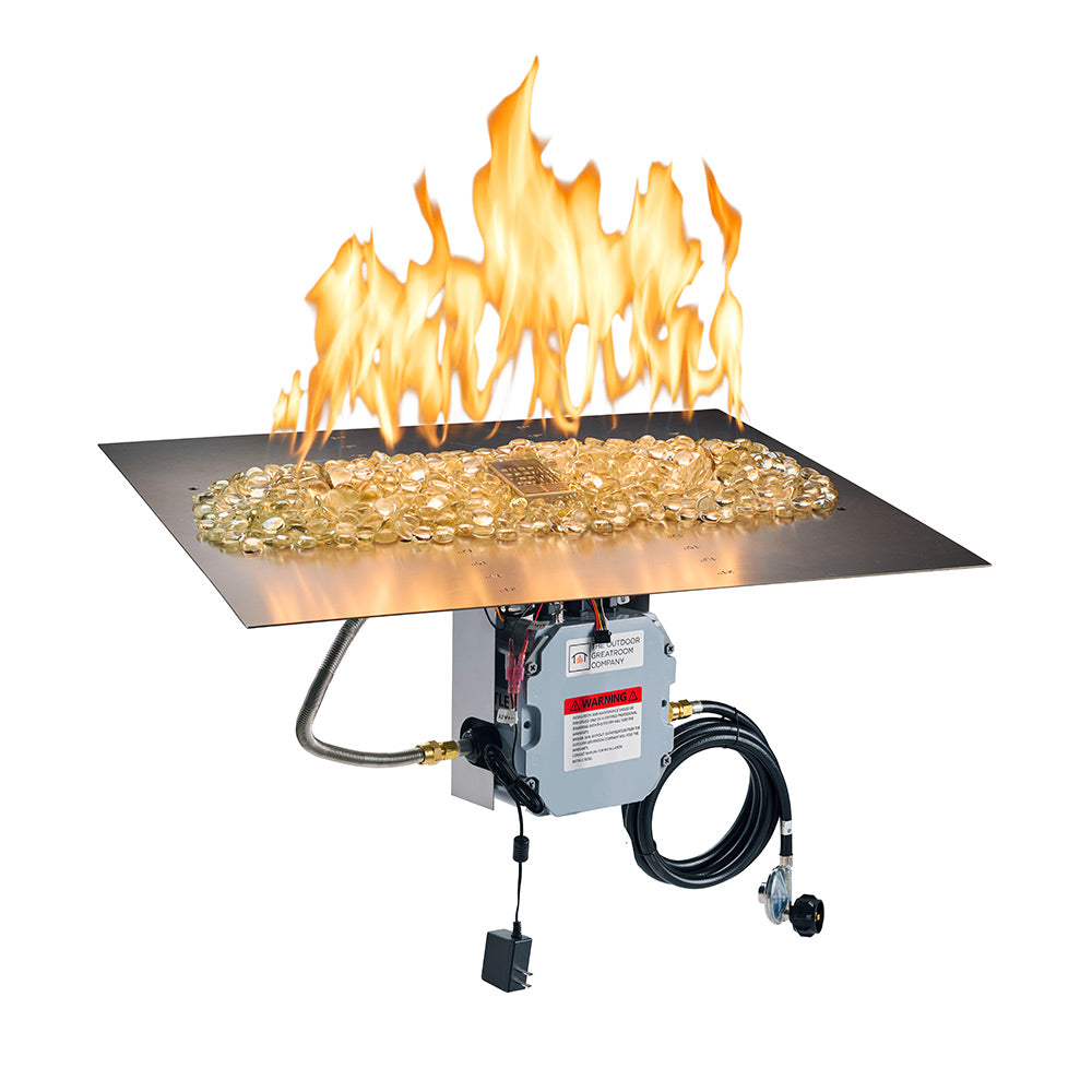 The Outdoor GreatRoom Company Crystal Fire Plus Linear Gas Fire Pit Burner Plate, Electronic Ignition