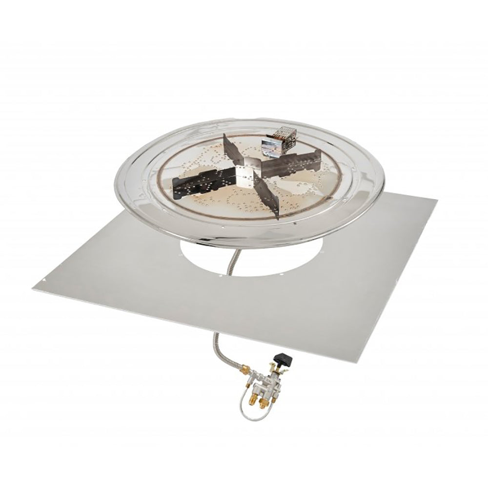 Square stainless steel gas burner kit with round burner plate and spark ignition hardware