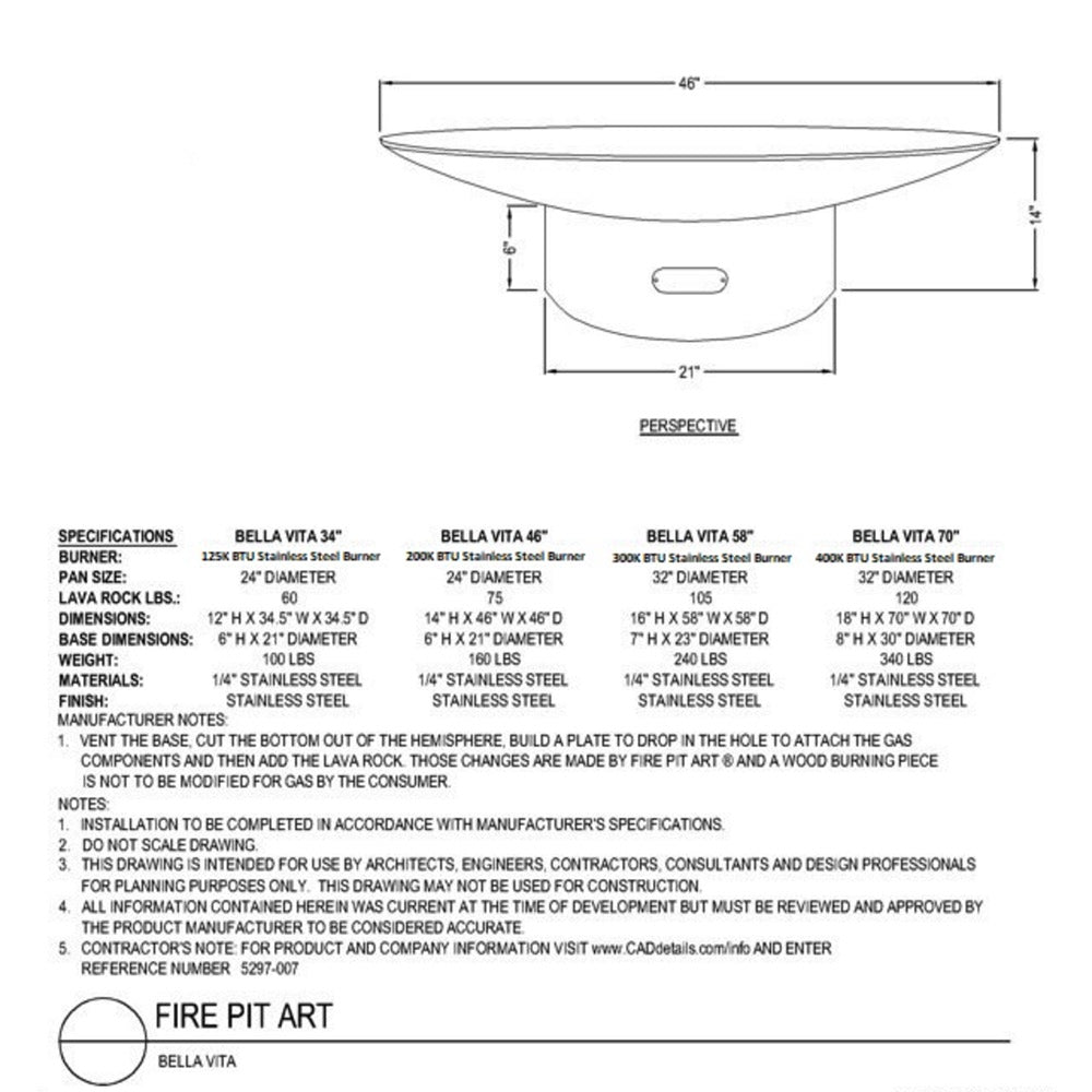 Fire Pit Art Bella Vita 58-Inch Stainless Steel Gas Fire Pit