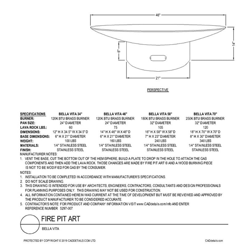Fire Pit Art Bella Vita Wood Fire Pit, 46 Inch