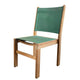 Moss green side sling stacking chair with natural wood frame and sling seat