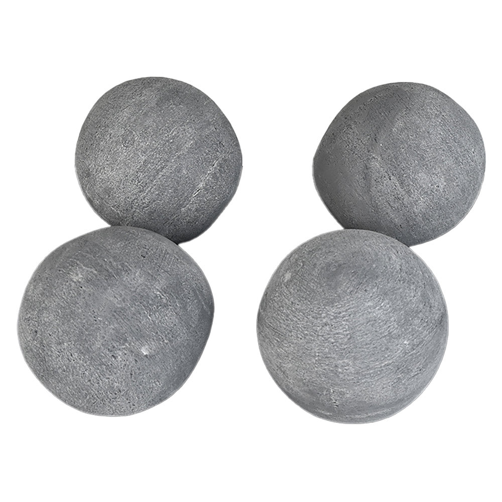 Grey fireplace cannon balls, four round stone-like pieces