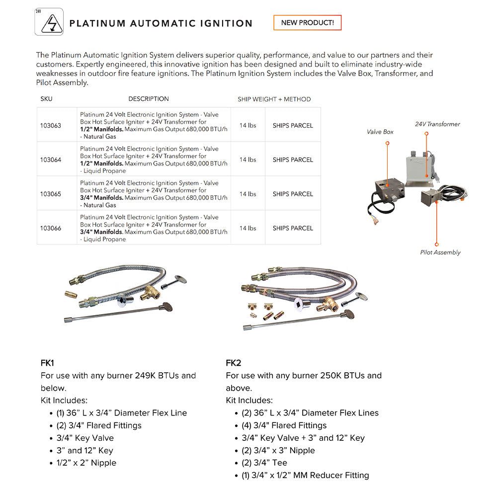 Crossfire by Warming Trends 24 Volt Platinum Electronic Ignition Original Brass Gas Fire Pit Burner Kit