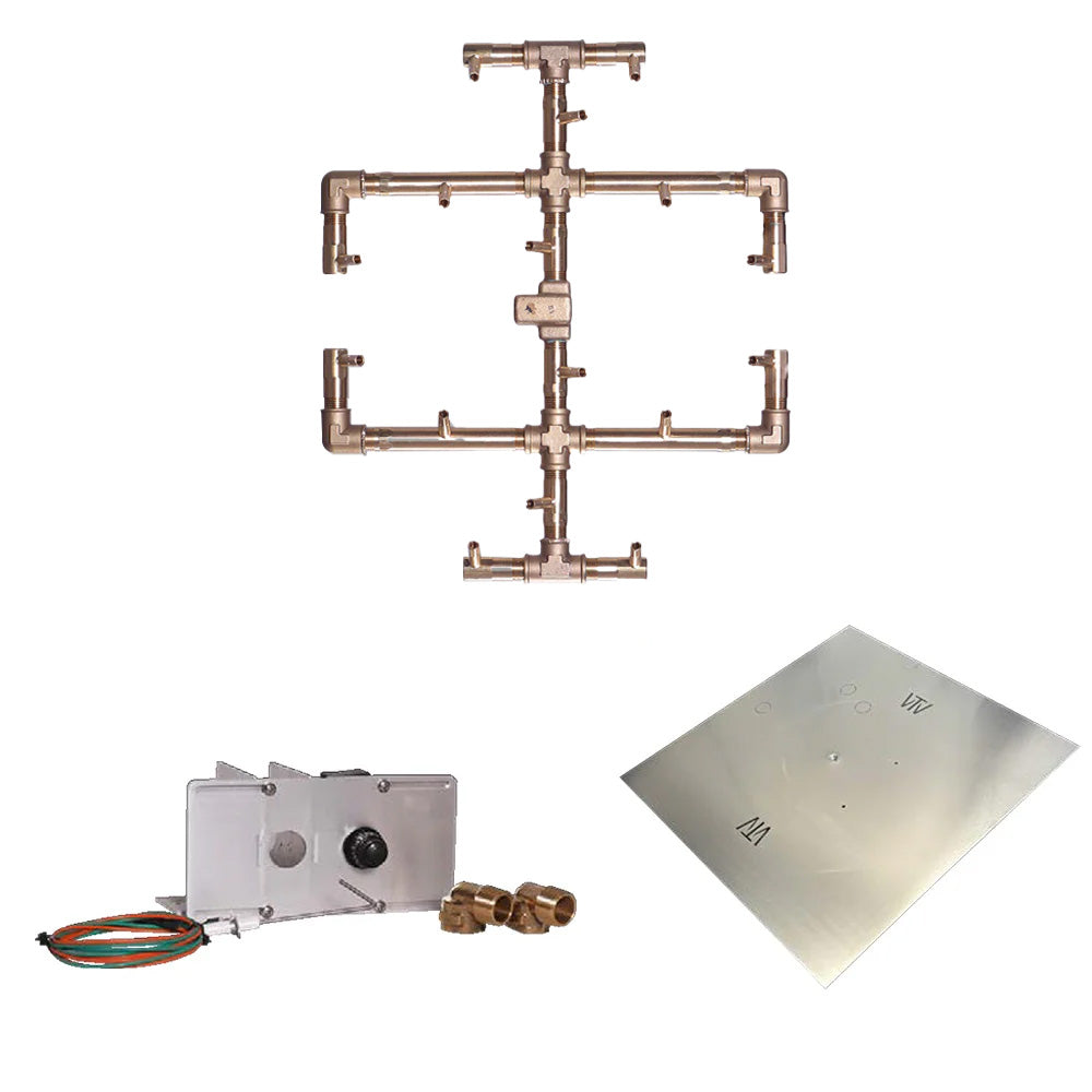 Warming Trends Crossfire Brass Burner Kit with 36-Inch Square Plate, Push Button Ignition