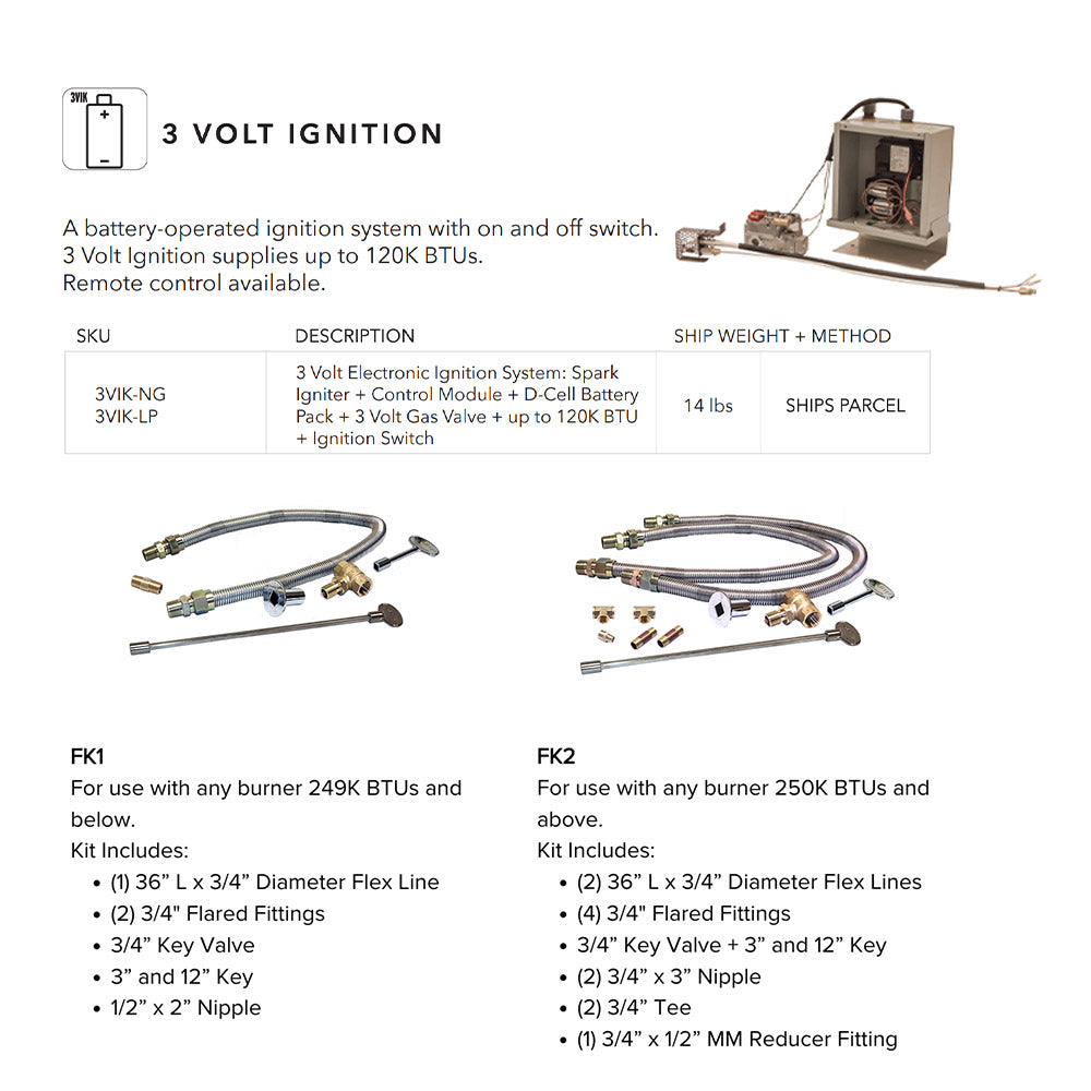 Crossfire by Warming Trends CFBCT-3VIK 3 Volt Electronic Spark Ignition Round Tree-Style Brass Gas Fire Pit Burner Kit