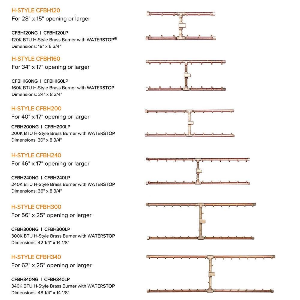 Crossfire by Warming Trends CFBH-PBIK Push Button Spark Ignition H-Style Brass Gas Fire Pit Burner Kit